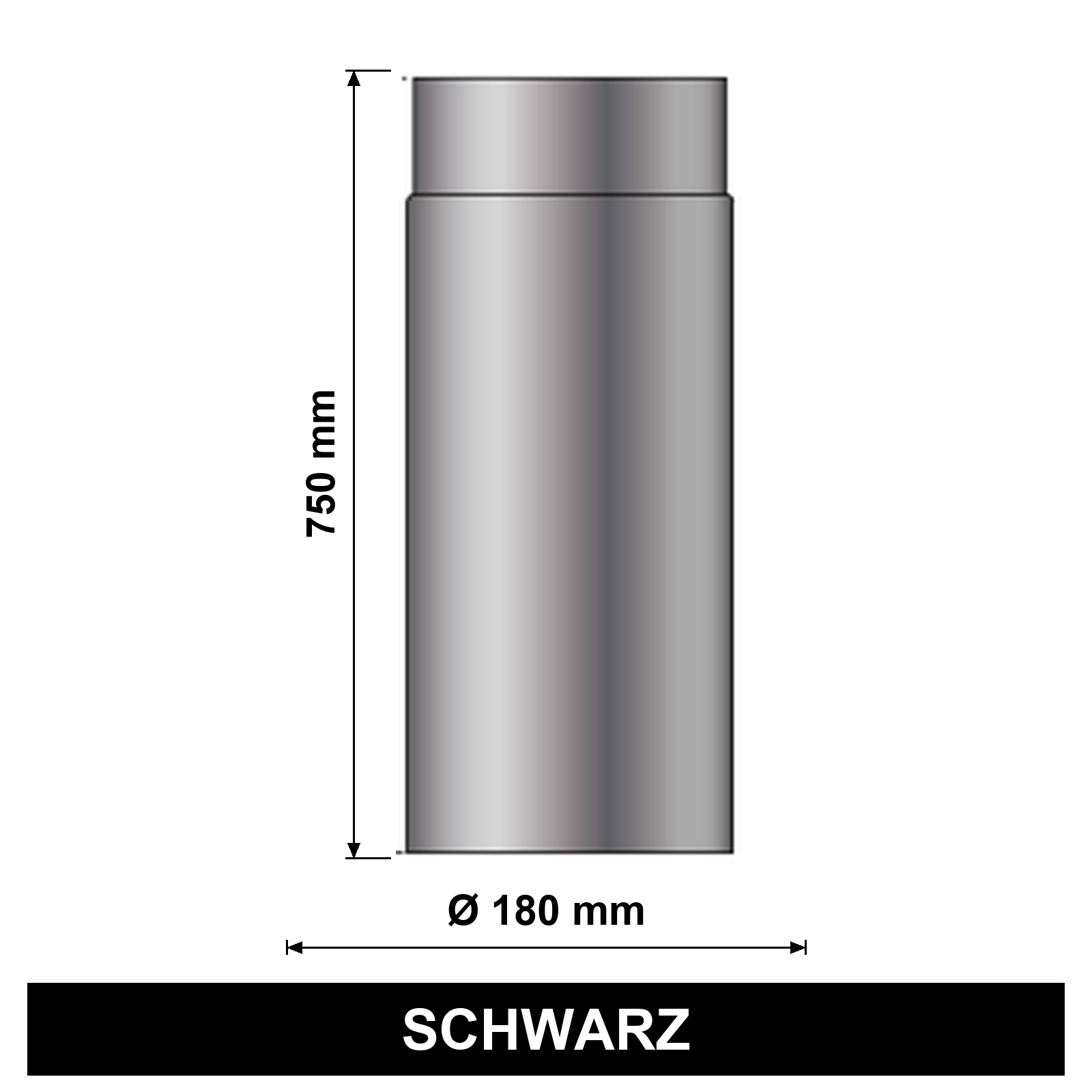 EdiFire Ofenrohr Ø 180 mm, 750 mm, 2 mm Stahl, schwarz