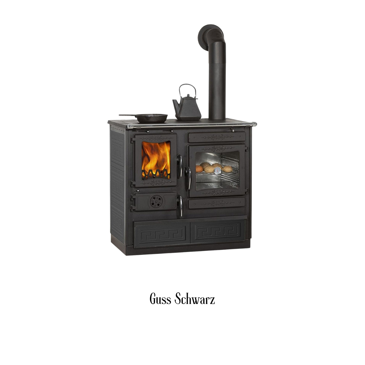 Globe Fire Alhena Holz-Küchenherd Guss schwarz rechts 6,6 kW