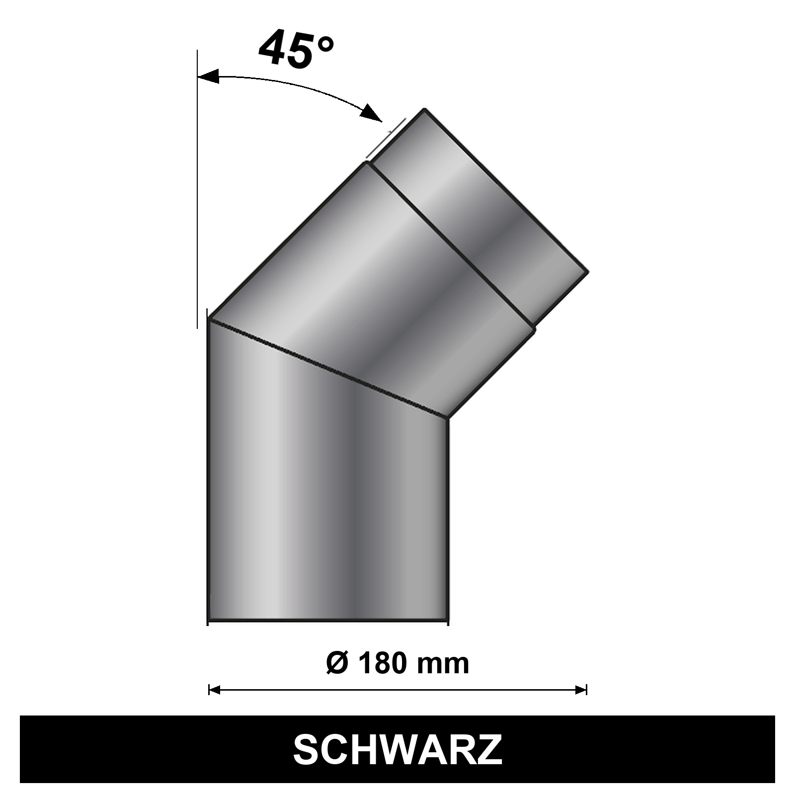ediFire Bogen 45° Ø 180 mm, schwarz