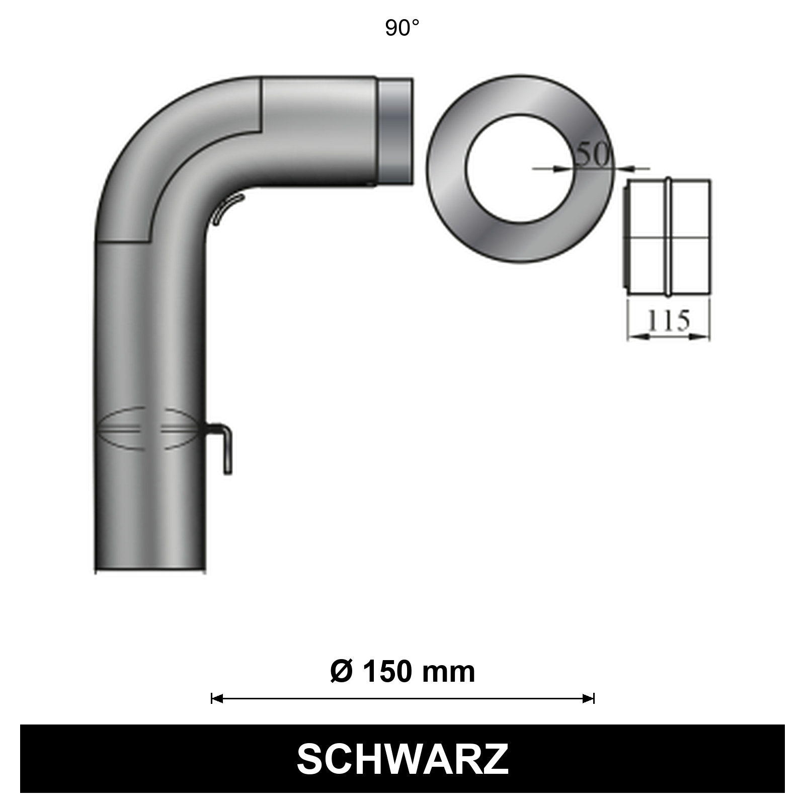 EdiFire Ofenrohr-Set 1, 90° Ø 150 mm, schwarz