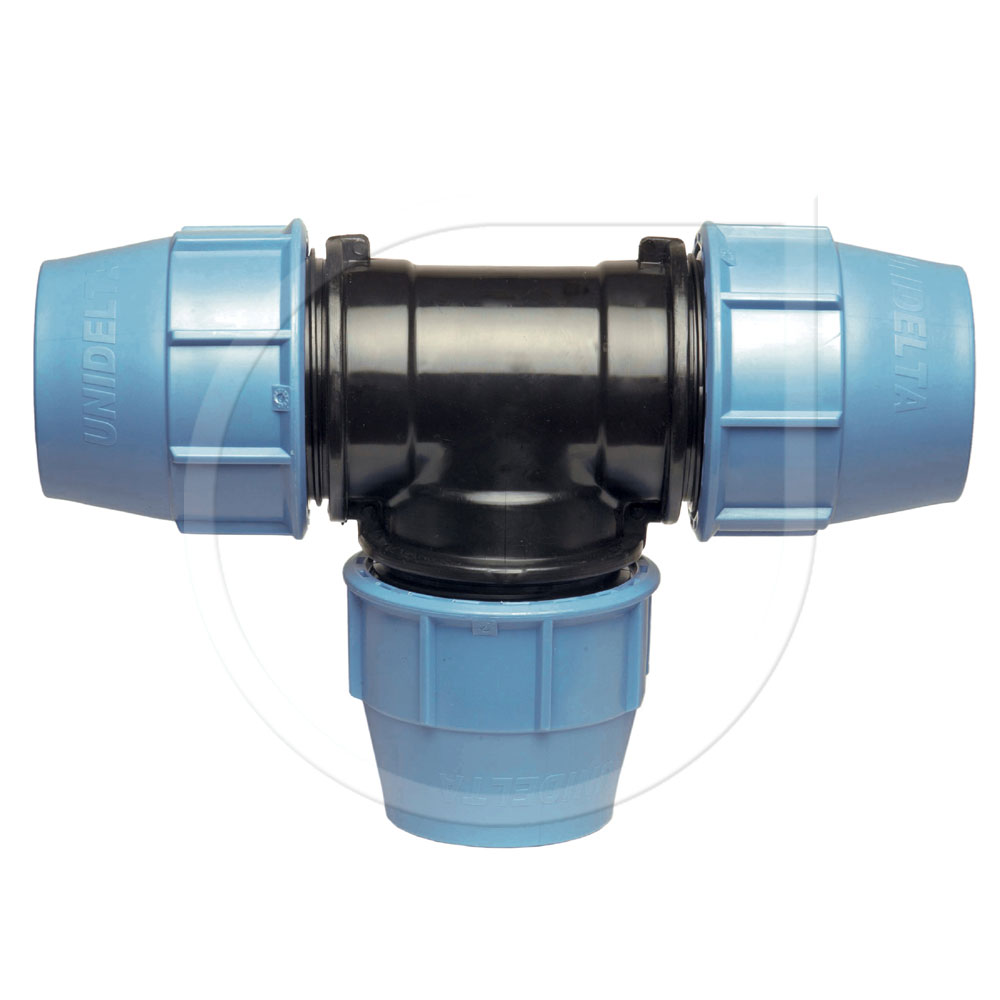 Unidelta Klemmfitting PN16 T-Stück 90° für PE-Rohr Ø 25 x 25 x 25 mm