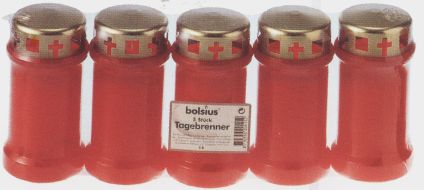 Bolsius Grablicht / Dauerbrenner Nr. 3 rot mit Deckel 5 Stück