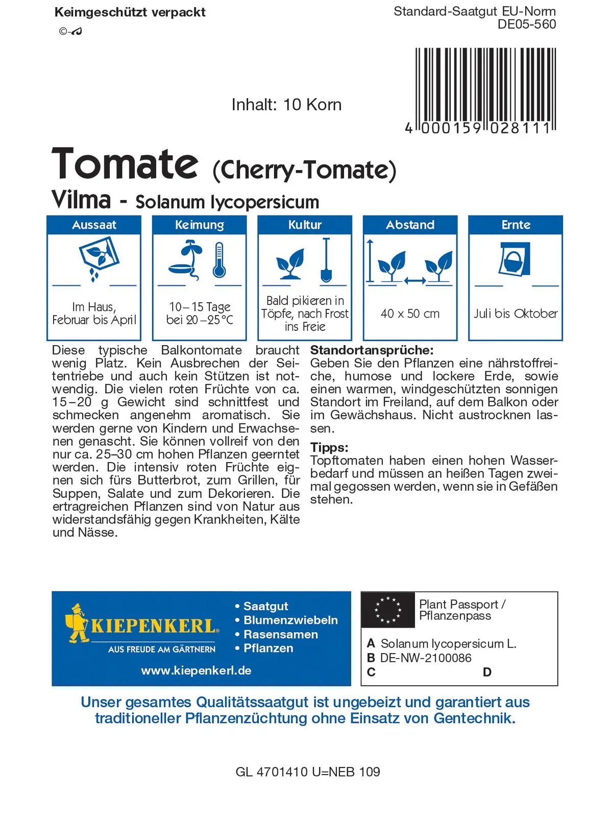 Kiepenkerl® Profi-Line Cherry-Tomatensamen Vilma F1