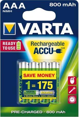 VARTA Rechargeable Akku AAA 1,2 V 800mAh 4 Stück