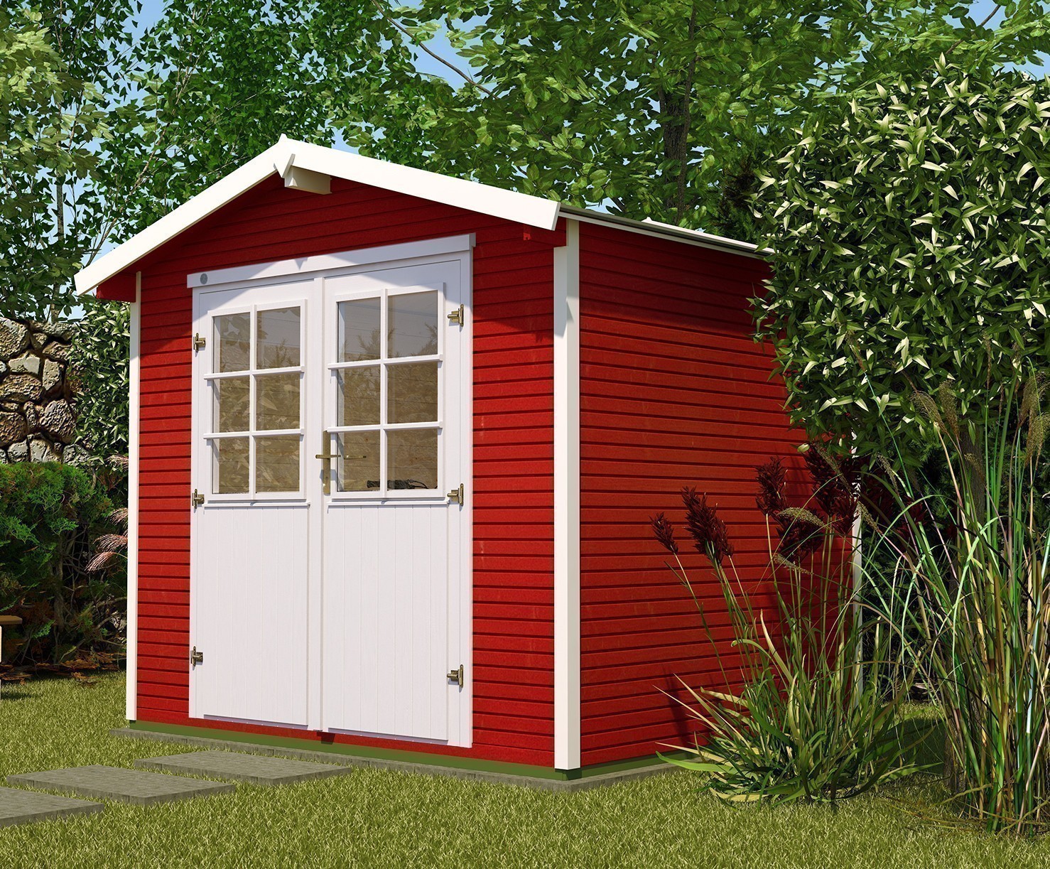 Gerätehaus Holz 28 mm Weka Gartenhaus 218 Gr.2 rot 320x235cm