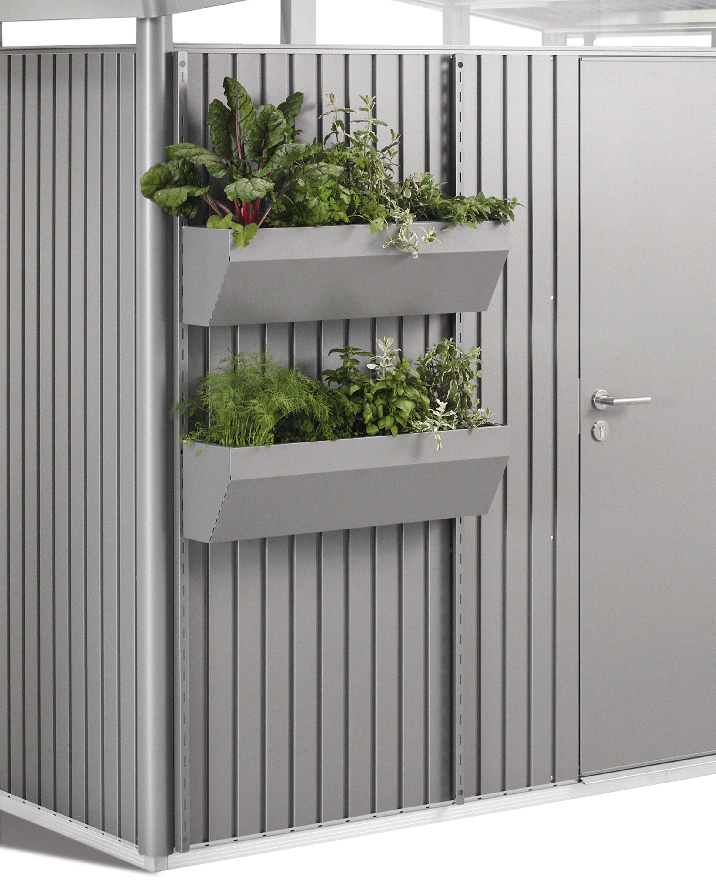Biohort FloraBoard Gerätehaus HighLine AvantGarde Panorama quarzgrau