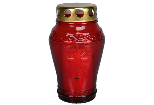 Grableuchte Glas rot mit Kerze 18cm