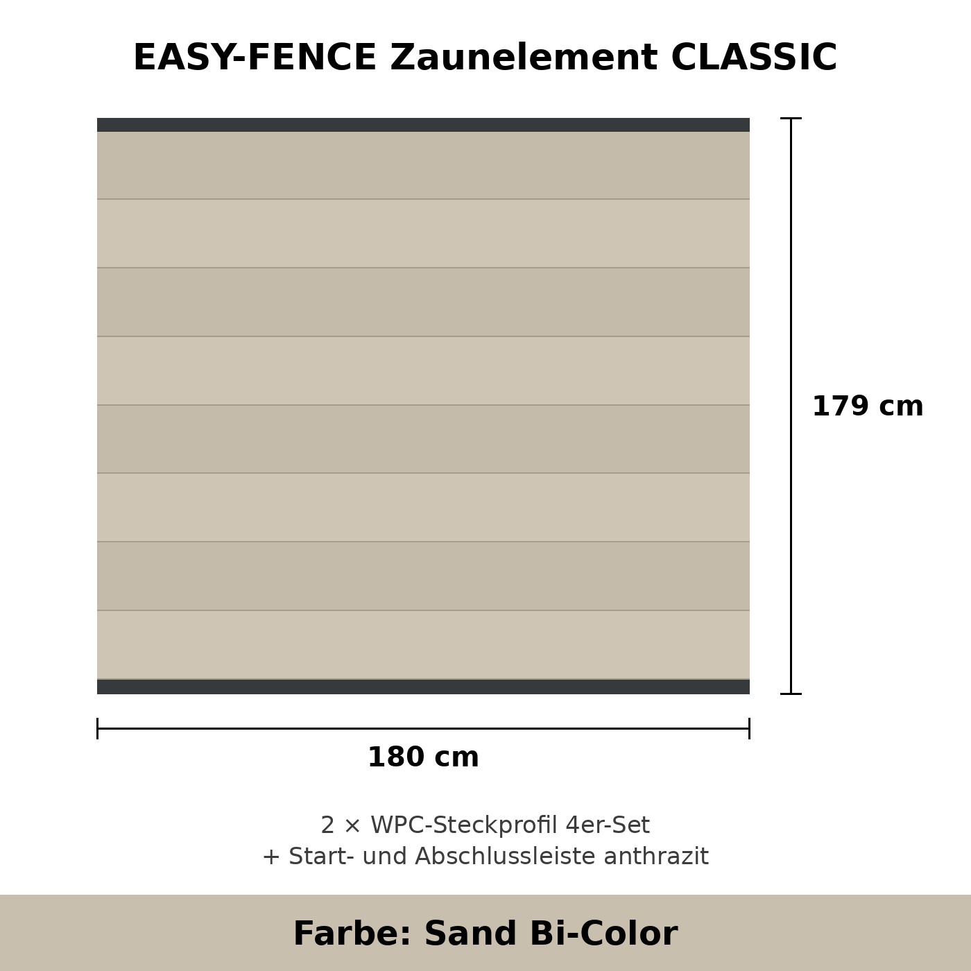 EASY-FENCE Zaunelement CLASSIC Sand Bi-Color 180 x 179 cm komplett
