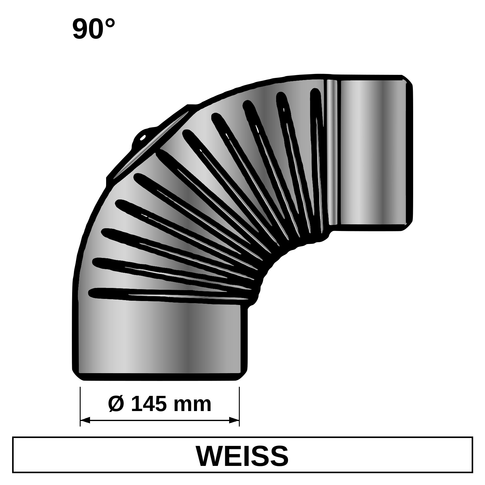 ediFire Ofenrohrbogen gerippt 90° Ø 145 mm, mit Tür, weiß