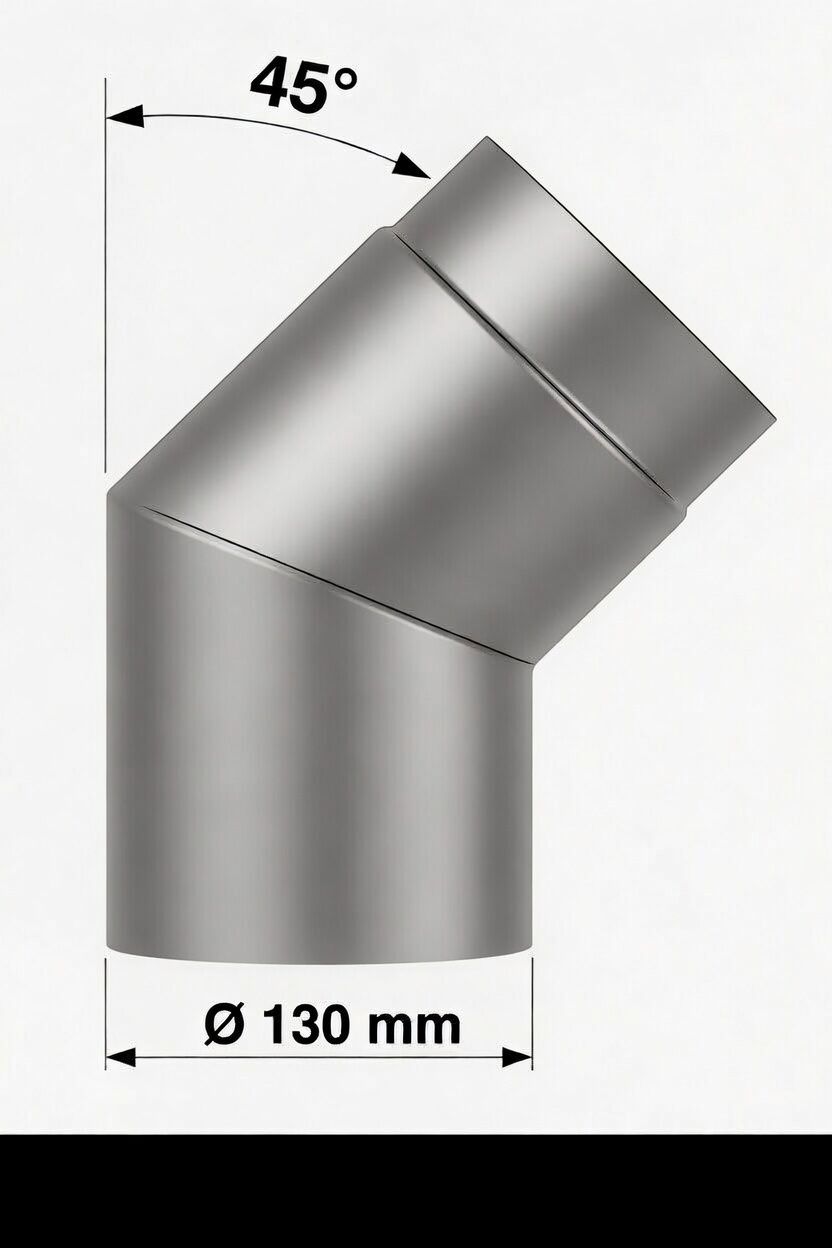 Ofenrohrbogen 45° Ø 130 mm Schwarz – 2 mm Stahl ohne Öffnung