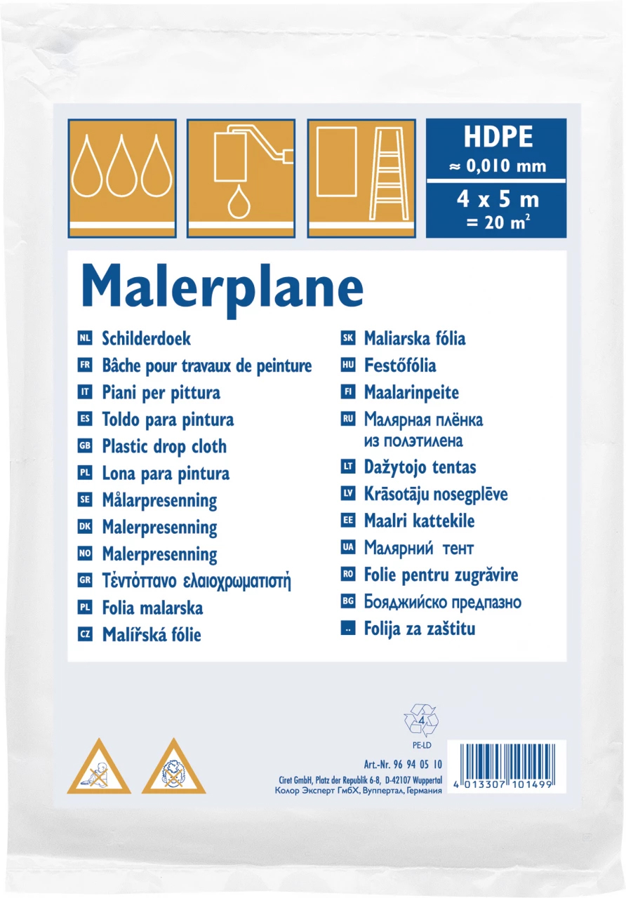 Malerplane Abdeckplane HDPE 10my 4x5m 20m²