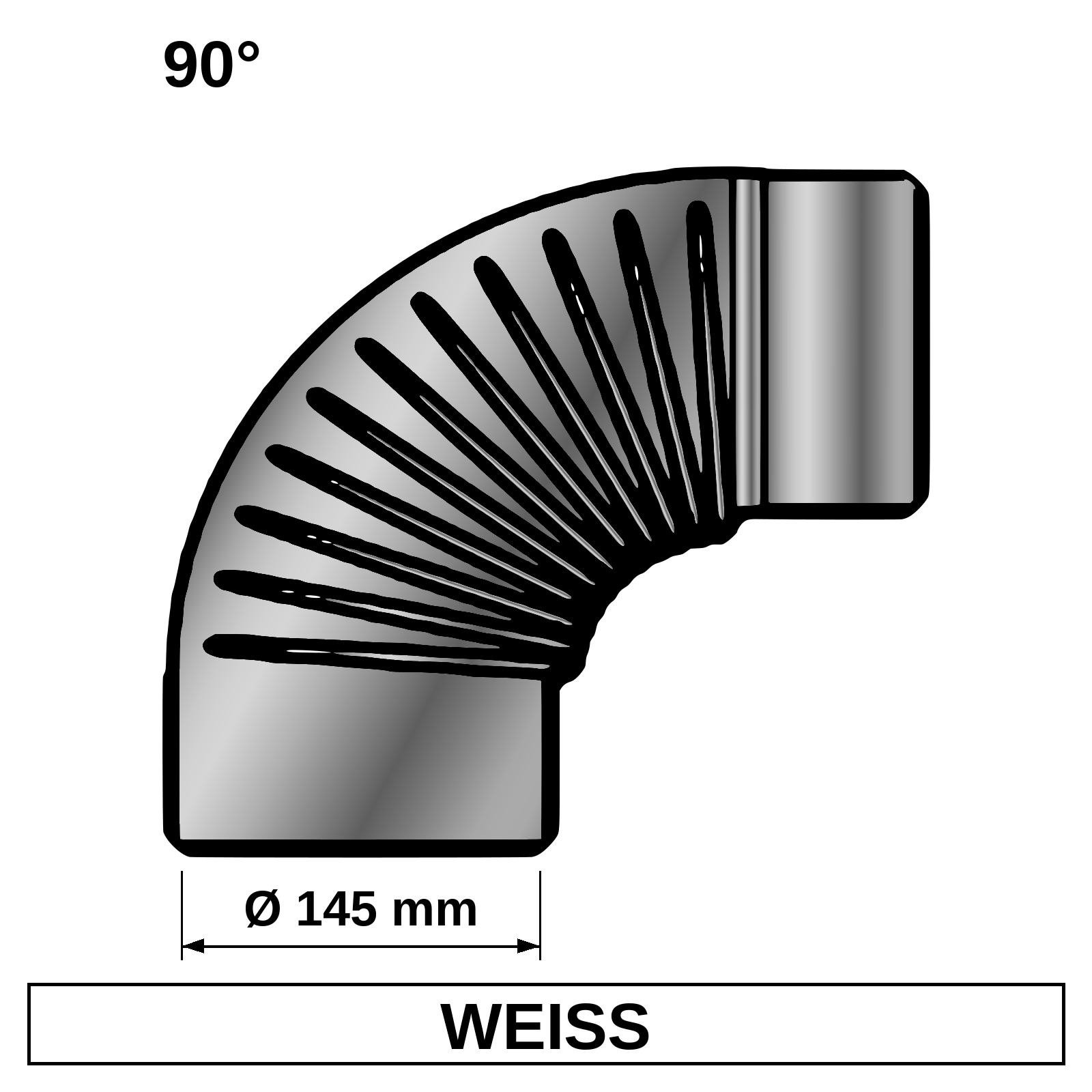 ediFire Ofenrohrbogen gerippt 90° Ø 145 mm, weiß