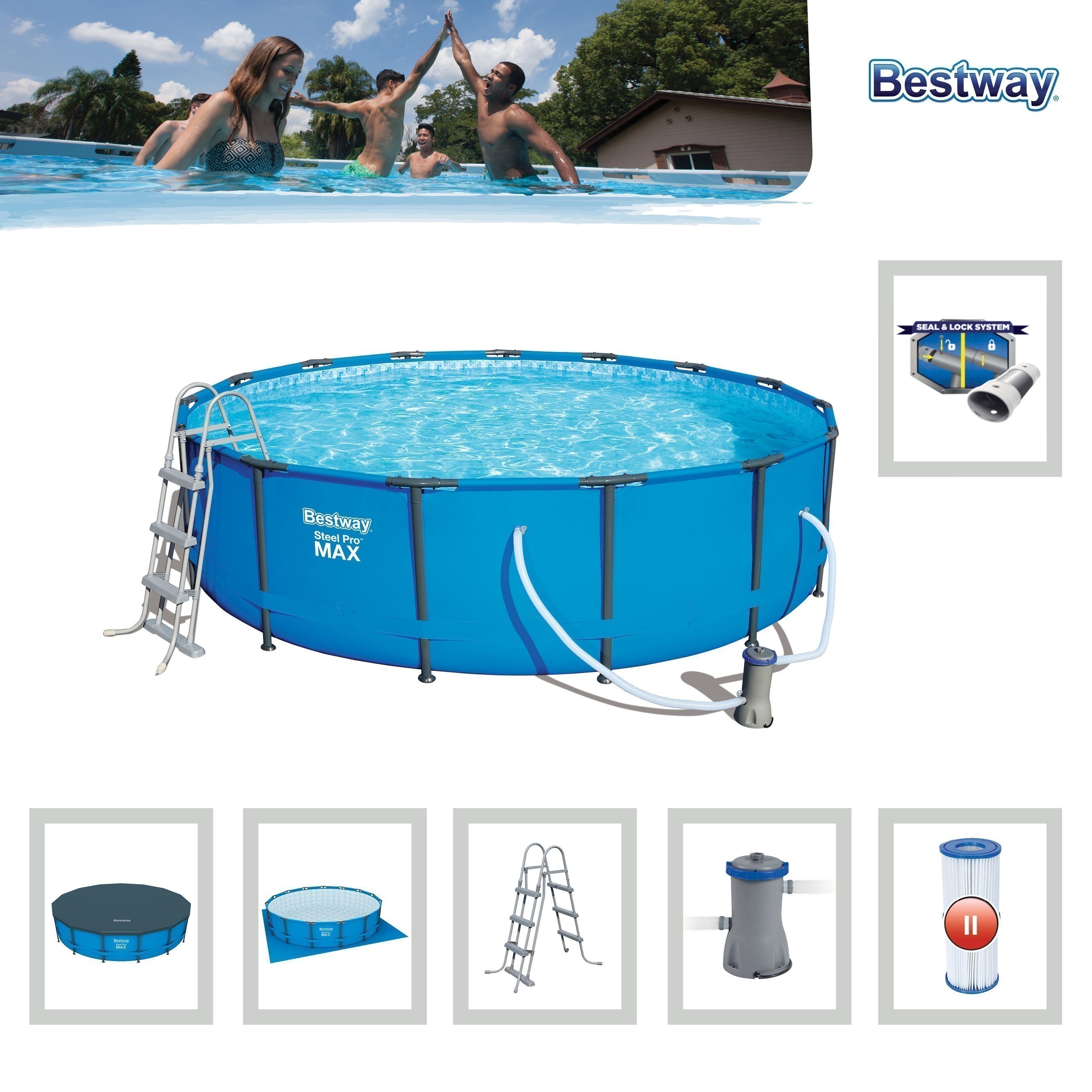 Pool / Frame Pool Bestway Steel Pro Max Komplett-Set
 Ø 457x107cm