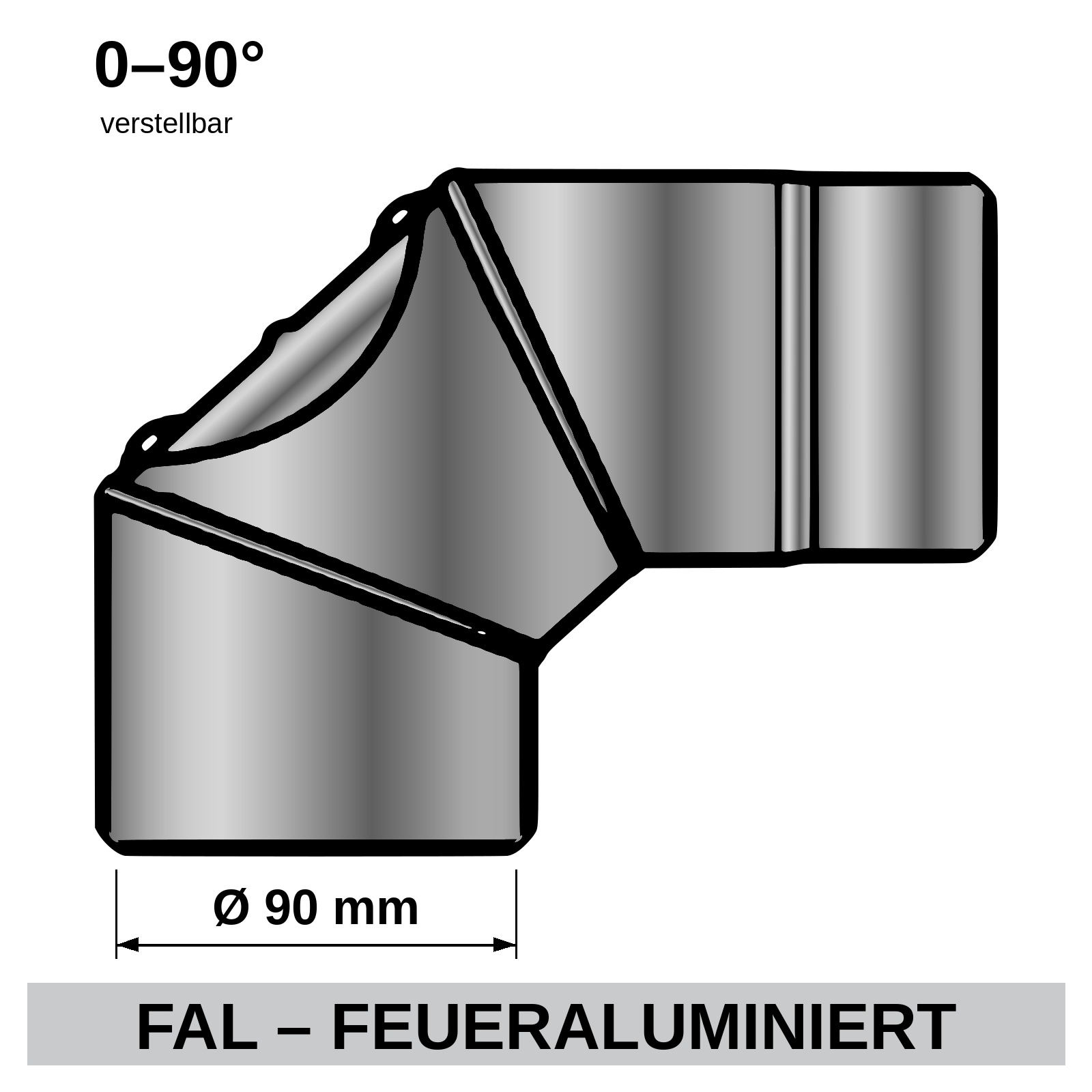 ediFire Ofenrohrbogen drehbar 0-90° Ø 90 mm, 3-tlg., m. Tür, feueralu.