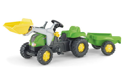 Trettraktor rolly Kid-X mit Frontlader + Anhänger grün - Rolly Toys