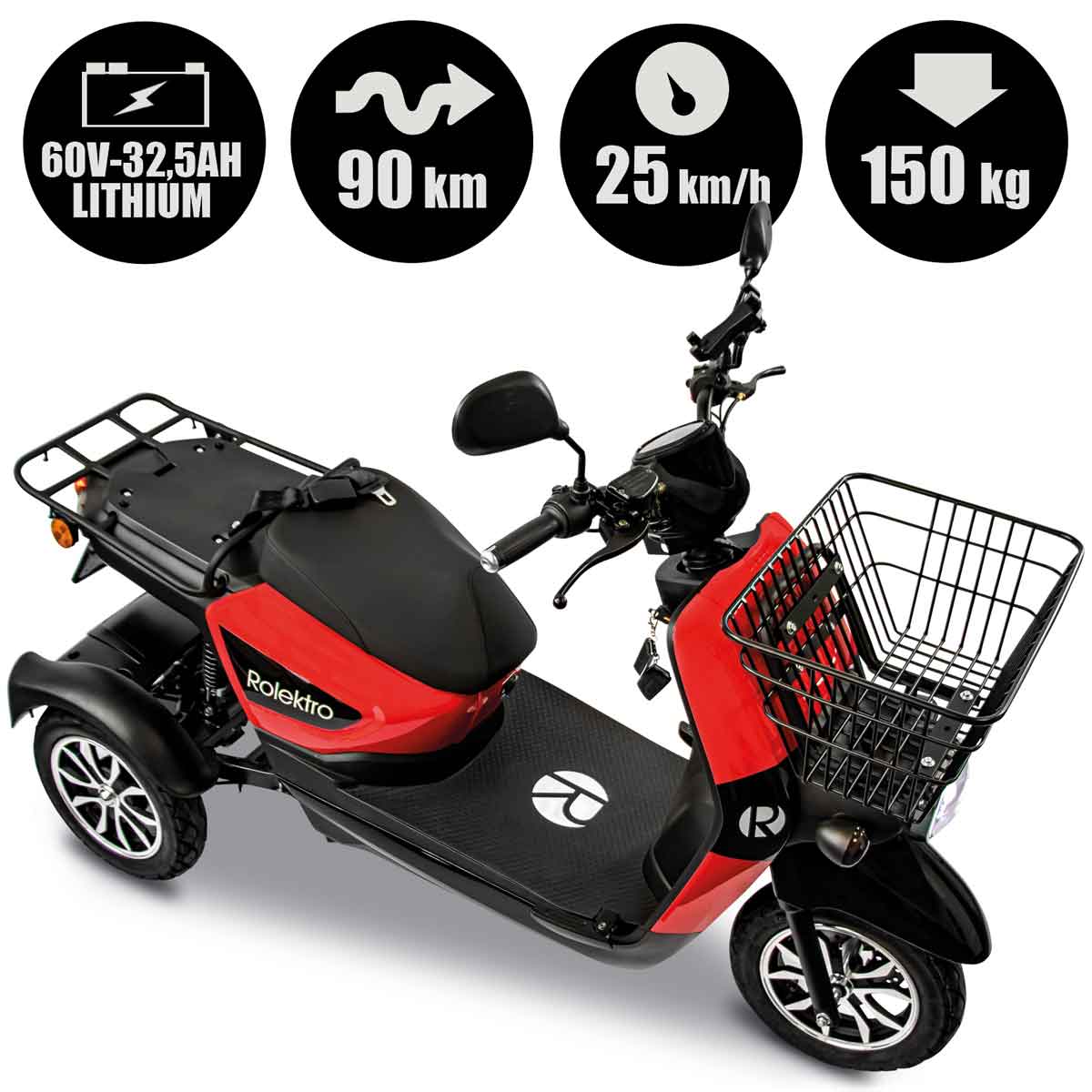 Rolektro E-Carrier 25 V.3 Elektro-Dreirad Lithium 25 km/h rot