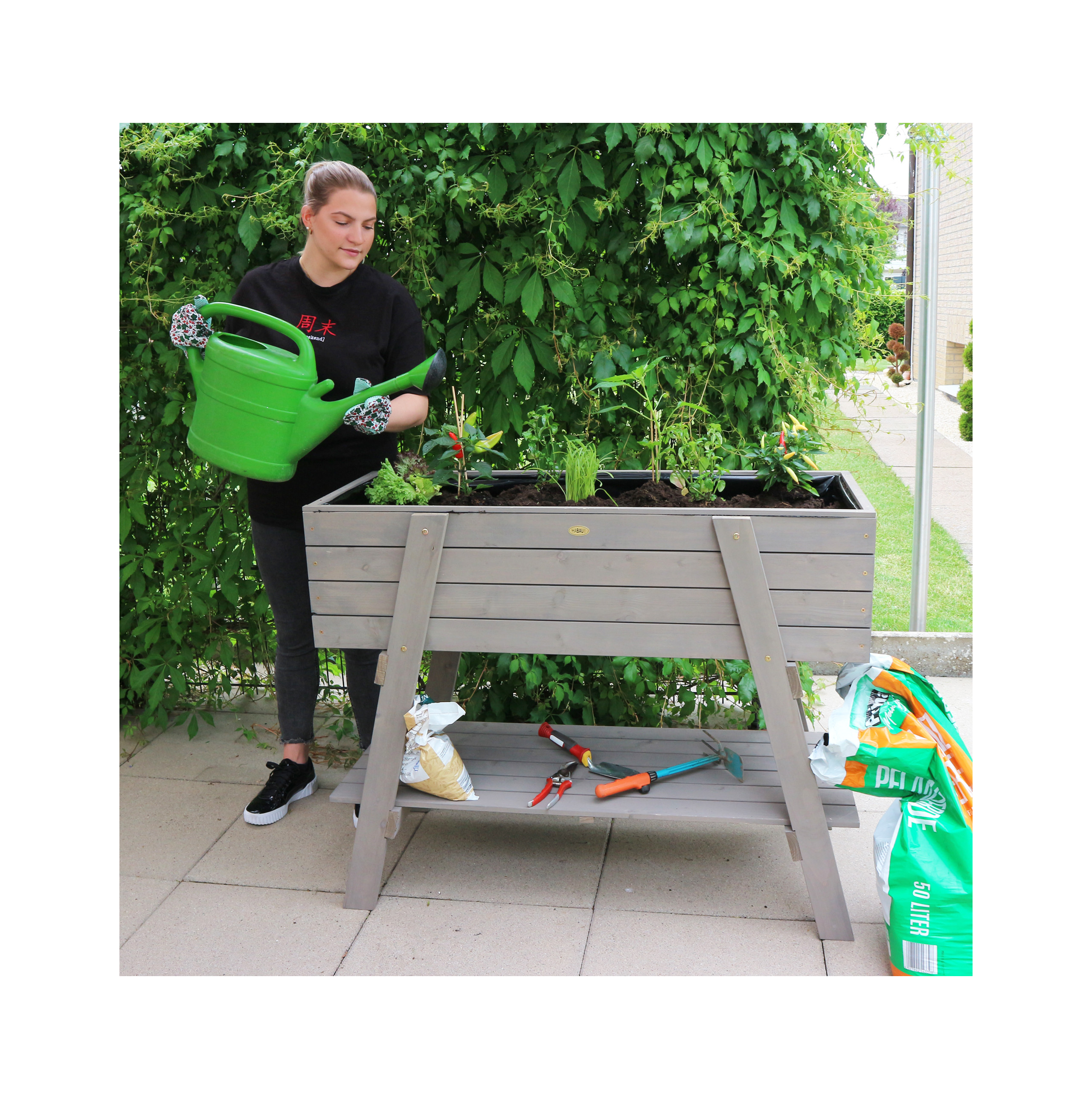 HABAU Hochbeet "Alina" mit Ablage und perforierter Folie 115x45x89,5cm