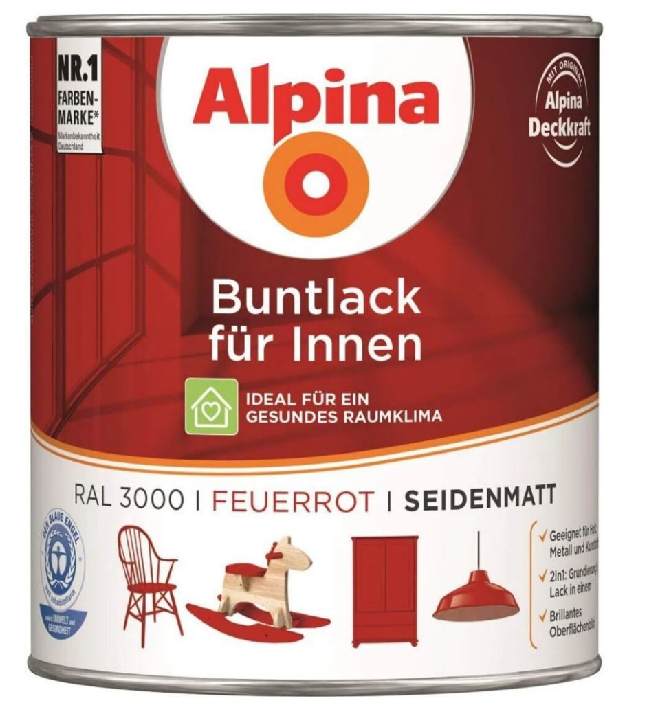 Alpina Buntlack Metalllack 0,75L feuerrot RAL 3000 seidenmatt Innen