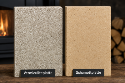 Vermiculiteplatte und Schamottplatte im direkten Vergleich